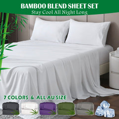 4 Piece Hotel Bamboo Cooling Sheet Set -Ultra Soft 2000TC Breathable Bed Sheets Set with 37 Centimetre Deep Pocket-Cooling Sheets for Hot Sleepers(White,Queen)