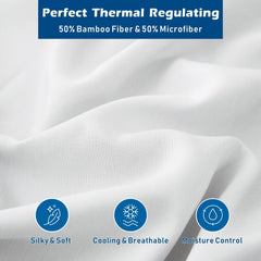4 Piece Hotel Bamboo Cooling Sheet Set -Ultra Soft 2000TC Breathable Bed Sheets Set with 37 Centimetre Deep Pocket-Cooling Sheets for Hot Sleepers(White,Queen)