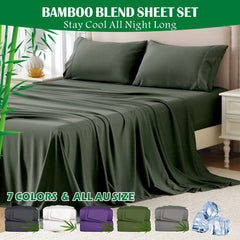 4 Piece Hotel Bamboo Cooling Sheet Set -Ultra Soft 2000TC Breathable Bed Sheets Set with 37 Centimetre Deep Pocket-Cooling Sheets for Hot Sleepers(Olive green,Queen)