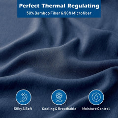 4 Piece Hotel Bamboo Cooling Sheet Set -Ultra Soft 2000TC Breathable Bed Sheets Set with 37 Centimetre Deep Pocket-Cooling Sheets for Hot Sleepers(Navy,Queen)