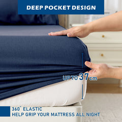 4 Piece Hotel Bamboo Cooling Sheet Set -Ultra Soft 2000TC Breathable Bed Sheets Set with 37 Centimetre Deep Pocket-Cooling Sheets for Hot Sleepers(Navy,Queen)