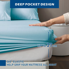 4 Piece Hotel Bamboo Cooling Sheet Set -Ultra Soft 2000TC Breathable Bed Sheets Set with 37 Centimetre Deep Pocket-Cooling Sheets for Hot Sleepers(Sky Blue,Queen)