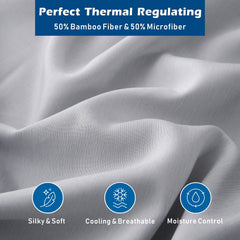 4 Piece Hotel Bamboo Cooling Sheet Set -Ultra Soft 2000TC Breathable Bed Sheets Set with 37 Centimetre Deep Pocket-Cooling Sheets for Hot Sleepers(Silver-gray,Queen)