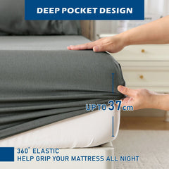 3 Piece Hotel Bamboo Cooling Sheet Set -Ultra Soft 2000TC Breathable Bed Sheets Set with 37 Centimetre Deep Pocket-Cooling Sheets for Hot Sleepers(Grey,Single)
