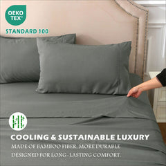 3 Piece Hotel Bamboo Cooling Sheet Set -Ultra Soft 2000TC Breathable Bed Sheets Set with 37 Centimetre Deep Pocket-Cooling Sheets for Hot Sleepers(Grey,Single)