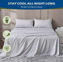 3 Piece Hotel Bamboo Cooling Sheet Set -Ultra Soft 2000TC Breathable Bed Sheets Set with 37 Centimetre Deep Pocket-Cooling Sheets for Hot Sleepers(Silver-gray,Single)