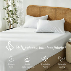3 Piece Hotel Bamboo Cooling Fitted Sheet Set & Pillowcase -Ultra Soft 2000TC Breathable Fitted Bed Sheets Set with 37 Centimetre Deep Pocket-Cooling Sheets for Hot Sleepers(White,Super King)