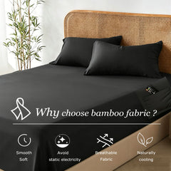 3 Piece Hotel Bamboo Cooling Fitted Sheet Set & Pillowcase -Ultra Soft 2000TC Breathable Fitted Bed Sheets Set with 37 Centimetre Deep Pocket-Cooling Sheets for Hot Sleepers(Black,Super King)