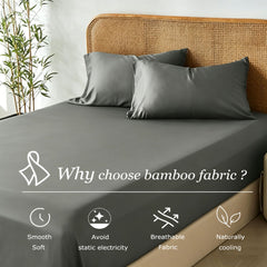 3 Piece Hotel Bamboo Cooling Fitted Sheet Set & Pillowcase -Ultra Soft 2000TC Breathable Fitted Bed Sheets Set with 37 Centimetre Deep Pocket-Cooling Sheets for Hot Sleepers(Grey,Super King)