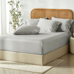 3 Piece Hotel Bamboo Cooling Fitted Sheet Set & Pillowcase -Ultra Soft 2000TC Breathable Fitted Bed Sheets Set with 37 Centimetre Deep Pocket-Cooling Sheets for Hot Sleepers(Silver-gray,Super King)