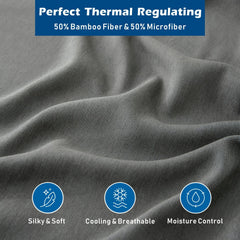 4 Piece Hotel Bamboo Cooling Sheet Set -Ultra Soft 2000TC Breathable Bed Sheets Set with 37 Centimetre Deep Pocket-Cooling Sheets for Hot Sleepers(Grey,Super King)