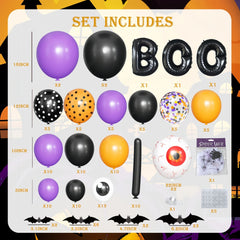 Halloween Decoration Set – Light-Up Pumpkin Lamp,128 Pcs Halloween Party Balloon Garland Arch Kit & Hand Pump for Indoor Outdoor Halloween Porch,Fireplace Funny Decor