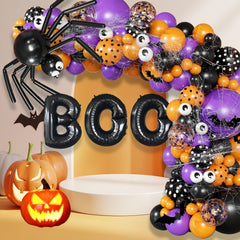 Halloween Decoration Set – Light-Up Pumpkin Lamp,128 Pcs Halloween Party Balloon Garland Arch Kit & Hand Pump for Indoor Outdoor Halloween Porch,Fireplace Funny Decor