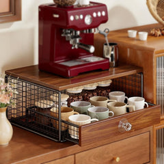 Coffee Machine Stand,Coffee Capsule Storage, Kitchen Counter Organizer with Drawer& Wire Basket, Space Saving Design, No Assembly, Tea Storage,for Kitchen Appliances