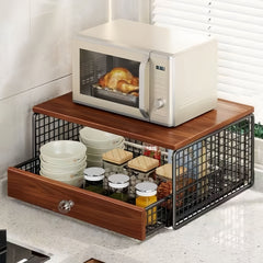 Coffee Machine Stand,Coffee Capsule Storage, Kitchen Counter Organizer with Drawer& Wire Basket, Space Saving Design, No Assembly, Tea Storage,for Kitchen Appliances