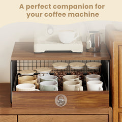 Coffee Machine Stand,Coffee Capsule Storage, Kitchen Counter Organizer with Drawer& Wire Basket, Space Saving Design, No Assembly, Tea Storage,for Kitchen Appliances