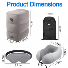 3 Pack Travel Essentials – Travel Pillow, Inflatable Foot Rest & Sleep Mask with Storage Bag, Airplane Travel Accessories Kit for Kids & Adults