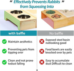 Wooden Rabbit Hay Feeder with 3-in-1 Litter Box and Bowls, Small Animal Rack for Guinea Pigs, Chinchillas, Hamsters, and Dwarf Rabbits - Wood Color