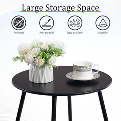 Outdoor Metal Side Table – Rust-Resistant Patio Small Round End Table, Accent Coffee Table for Balcony, Garden, Porch, Living Room & Bedroom – Lightweight Portable Plant Stand, Black