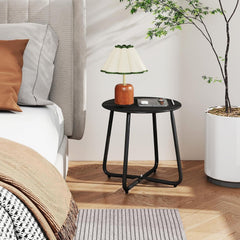 Outdoor Metal Side Table – Rust-Resistant Patio Small Round End Table, Accent Coffee Table for Balcony, Garden, Porch, Living Room & Bedroom – Lightweight Portable Plant Stand, Black