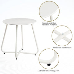 Metal Outdoor Side Table – Round Patio Table, Rust-Resistant Small End Coffee Table for Balcony, Garden, Porch, Living Room & Bedroom – Portable Accent Table for Indoor Outdoor Use, White