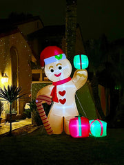 8FT/2.4m Lighted Inflatable Gingerbread Man Christmas Decoration with Candy Cane & Gift Boxes, Outdoor Indoor Holiday Yard Lawn Display with Built-in LED Lights