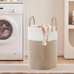 60L Cotton Rope Laundry Hamper Tall Woven Laundry Basket with Handles, Collapsible Clothes Hamper for Blankets Towels Laundry Storage Nursery Bedroom Bathroom Living Room