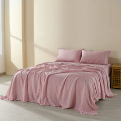 Royal Comfort Flax Linen Blend Sheet Set Bedding Luxury Breathable Ultra Soft - King - Mauve