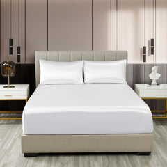 Royal Comfort Satin Sheet Set 3 Piece Fitted Sheet Pillowcase Soft - King - White