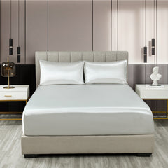 Royal Comfort Satin Sheet Set 3 Piece Fitted Sheet Pillowcase Soft - King - Silver