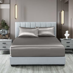 Royal Comfort Satin Sheet Set 3 Piece Fitted Sheet Pillowcase Soft - King - Charcoal