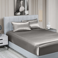 Royal Comfort Satin Sheet Set 3 Piece Fitted Sheet Pillowcase Soft - King - Charcoal