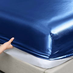 Royal Comfort Satin Sheet Set 3 Piece Fitted Sheet Pillowcase Soft - King - Navy Blue