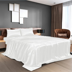 Royal Comfort Satin Sheet Set 4 Piece Fitted Flat Sheet Pillowcases - King - White