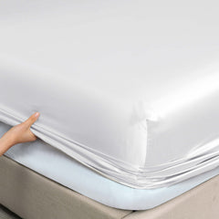 Royal Comfort Satin Sheet Set 4 Piece Fitted Flat Sheet Pillowcases - King - White