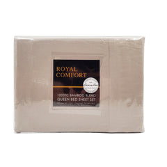 Royal Comfort Bamboo Blended Sheet & Pillowcases Set 1000TC Ultra Soft Bedding - Queen - Warm Grey