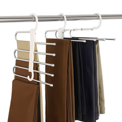 2 Pack Adjustable Multi-Layer 5 in 1 Pants Hanger for Wardrobe and Home Storage (White)
