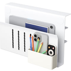 Under Desk Side Laptop Holder Storage with No Drill Cable Management Tray and Pen Storage for Office and Home