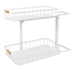 Set 2 pcs - 2-Tier Kitchen Under Sink Organiser Storage with Height Adjustable, Unique Slide Rail & Suction Cups for Storage