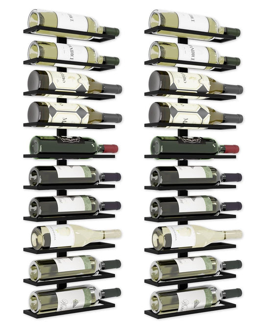 Set 2 Pcs Metal Wall Mount Wine Rack for Wine Bottles, Liquor, Champagne (Holds 10 Bottles)