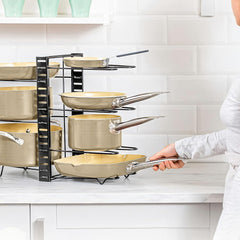 Adjustable 8-Tier Pan Rack Pot Organizer for Kitchen Cabinet