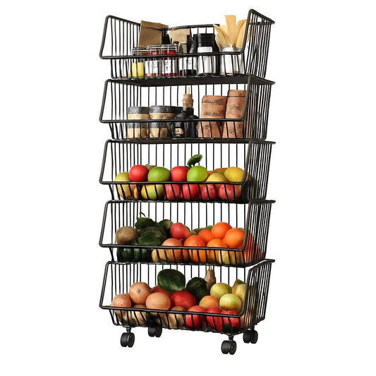 CARLA HOME Metal 5-Tier Rolling Vegetable and Fruit Basket Cart Stand for Kitchen