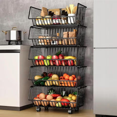 CARLA HOME Metal 5-Tier Rolling Vegetable and Fruit Basket Cart Stand for Kitchen