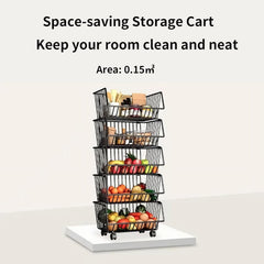 CARLA HOME Metal 5-Tier Rolling Vegetable and Fruit Basket Cart Stand for Kitchen