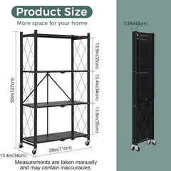 CARLA HOME 4-Tier Foldable Storage Shelf with Wheels for Kitchen, Garage, Pantry or Basement (Black)