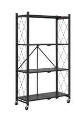 CARLA HOME 4-Tier Foldable Storage Shelf with Wheels for Kitchen, Garage, Pantry or Basement (Black)