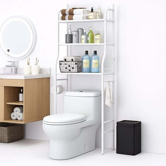 CARLA HOME 3-Tier Over The Toilet Storage Rack with Hooks & Paper Holder for Bathroom & Laundry Room