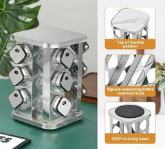 CARLA HOME Rotating Spice Rack Organizer with 12 Glass Jars for Kitchen Countertop
