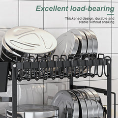 CARLA HOME 2-Tier Dish Drying Rack with Drainage Tray, Utensil Holder, Cup Hooks & Cutting Board Slot for Countertop Kitchen Storage (Black)