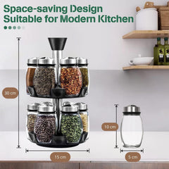 CARLA HOME Rotating Spice Rack Organizer with 12 Glass Jars for Kitchen Seasoning and Herb Storage